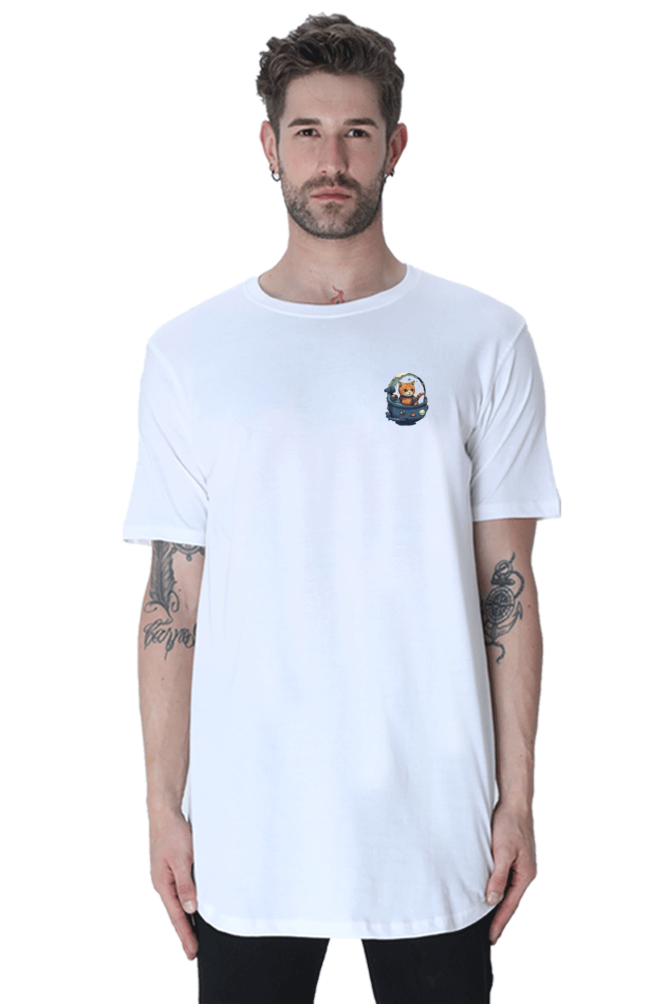 Issac Mew-Ton Longline Curved T-Shirt - Pocket Graphic