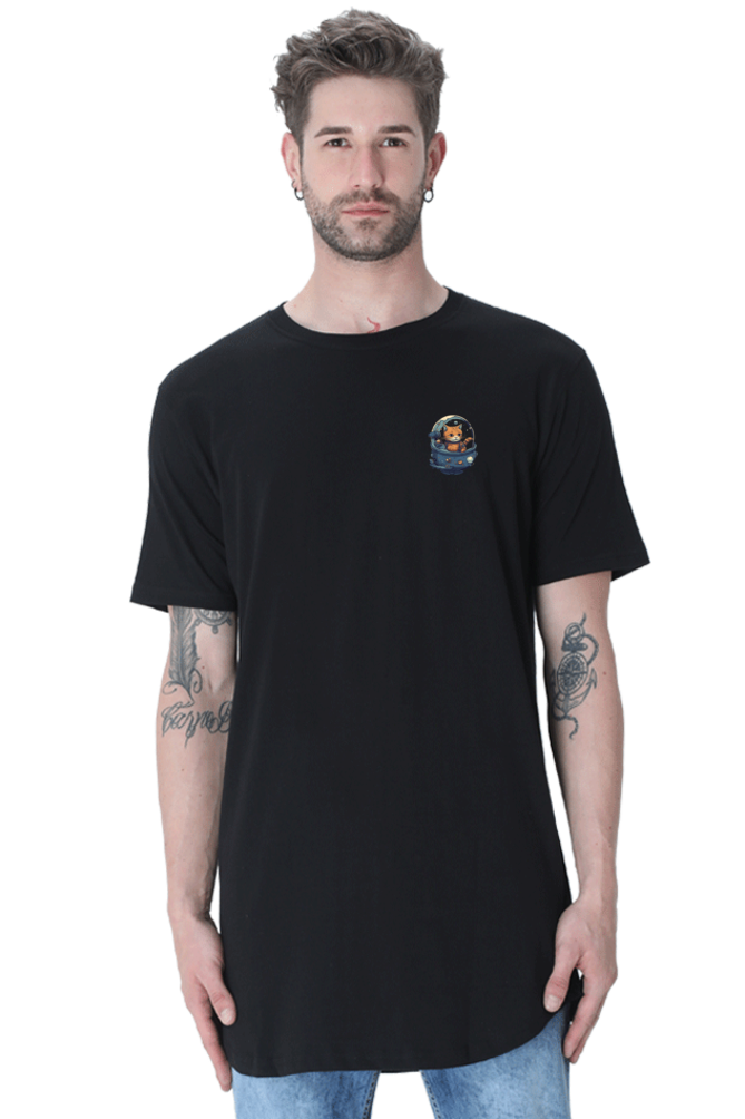 Issac Mew-Ton Longline Curved T-Shirt - Pocket Graphic