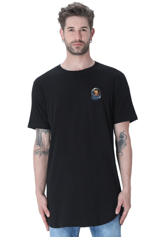 Issac Mew-Ton Longline Curved T-Shirt - Pocket Graphic